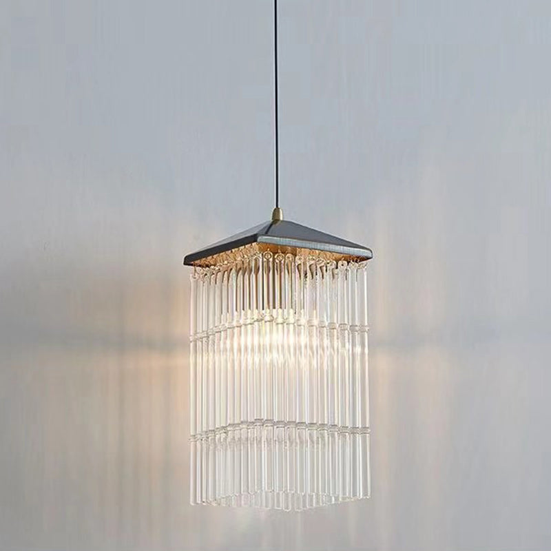 Traditional Chinese Brass Glass House Eave Bamboo Joint 1-Light Pendant Light For Dining Room