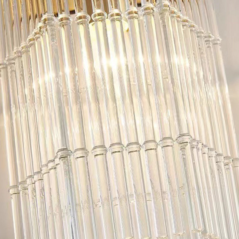 Traditional Chinese Brass Glass House Eave Bamboo Joint 1-Light Pendant Light For Dining Room