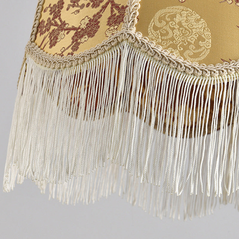 Traditional French Iron Fabric Dome Tassel Floral Embroidery 1-Light Pendant Light For Dining Room