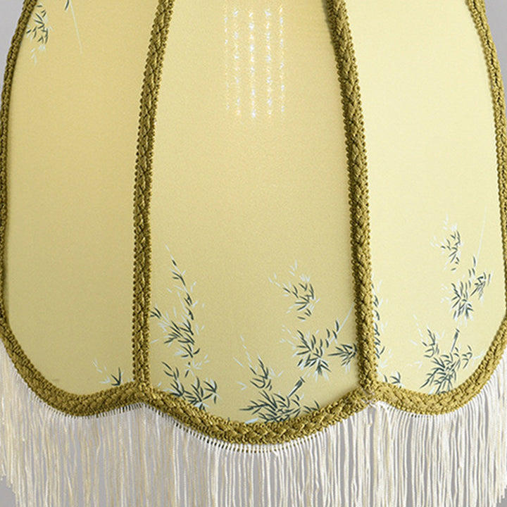 Traditionelle französische Eisenstoffkuppel Quaste Blumenstickerei 1-Licht Pendelleuchte für Esszimmer 