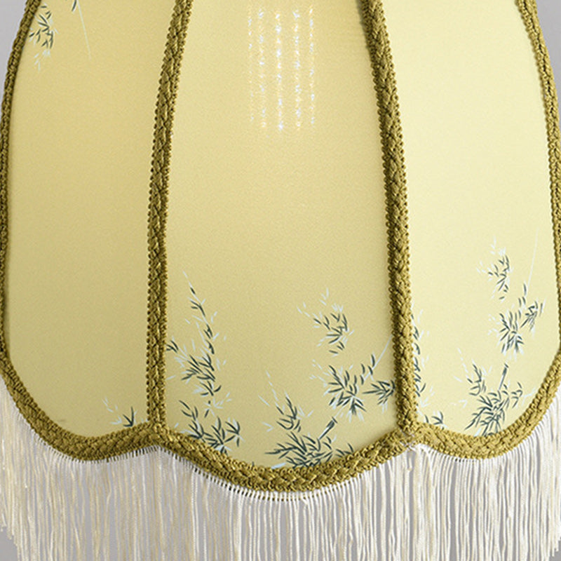Traditional French Iron Fabric Dome Tassel Floral Embroidery 1-Light Pendant Light For Dining Room