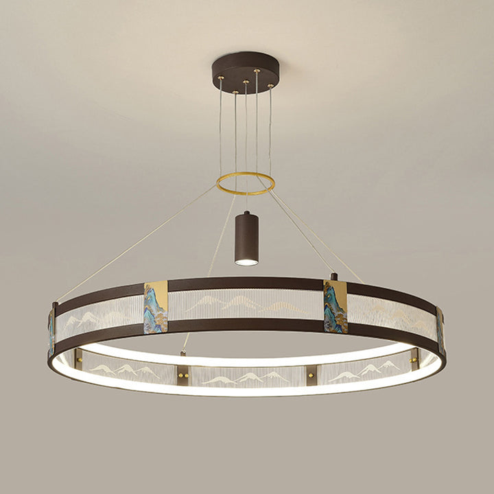Traditionelle chinesische Eisen Acryl Edelstahl Runde Emaille Malerei LED Kronleuchter Spot für Wohnzimmer 