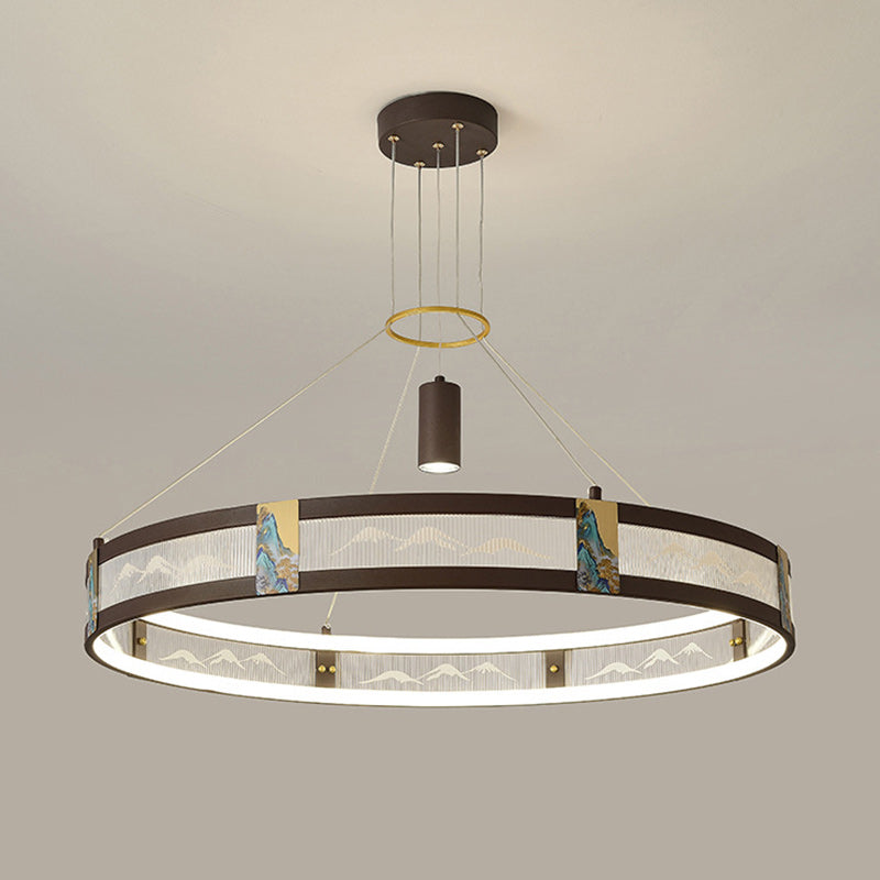 Traditional Chinese Iron Acrylic Stainless Steel Round Enamel Painting LED Chandeliers Spotlight For Living Room