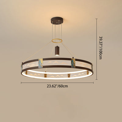 Traditional Chinese Iron Acrylic Stainless Steel Round Enamel Painting LED Chandeliers Spotlight For Living Room
