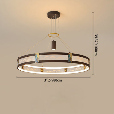 Traditional Chinese Iron Acrylic Stainless Steel Round Enamel Painting LED Chandeliers Spotlight For Living Room