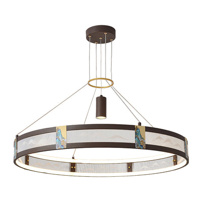 Traditional Chinese Iron Acrylic Stainless Steel Round Enamel Painting LED Chandeliers Spotlight For Living Room