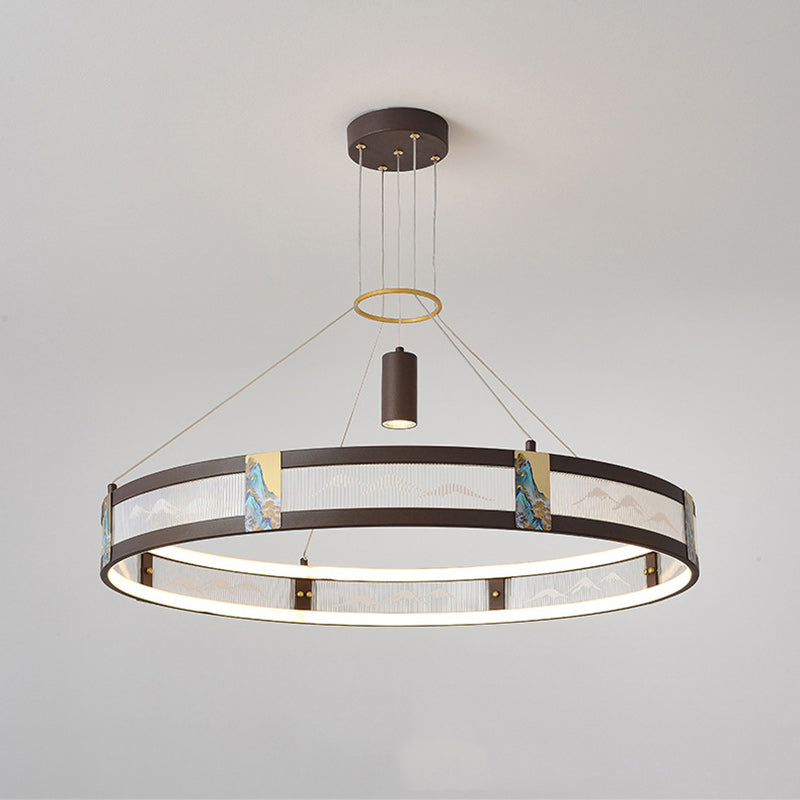 Traditionelle chinesische Eisen Acryl Edelstahl Runde Emaille Malerei LED Kronleuchter Spot für Wohnzimmer 