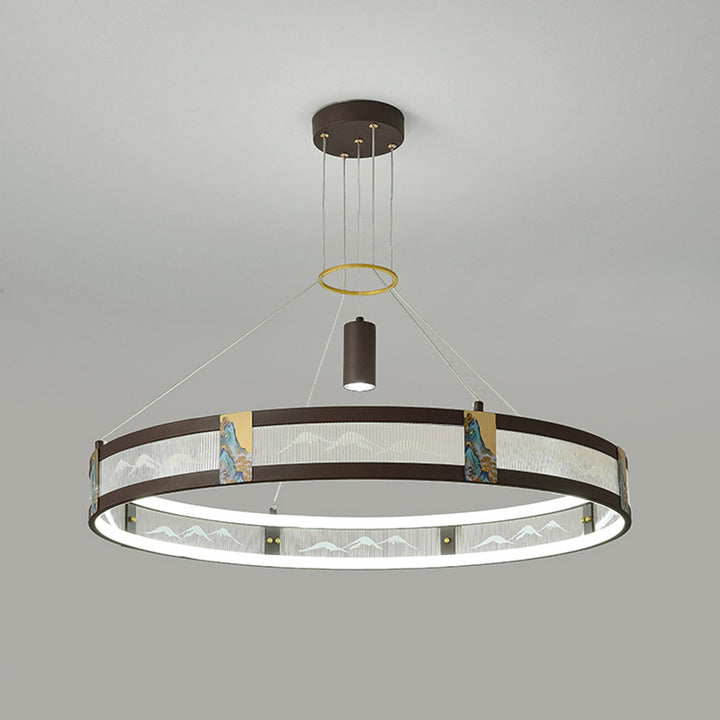 Traditionelle chinesische Eisen Acryl Edelstahl Runde Emaille Malerei LED Kronleuchter Spot für Wohnzimmer 
