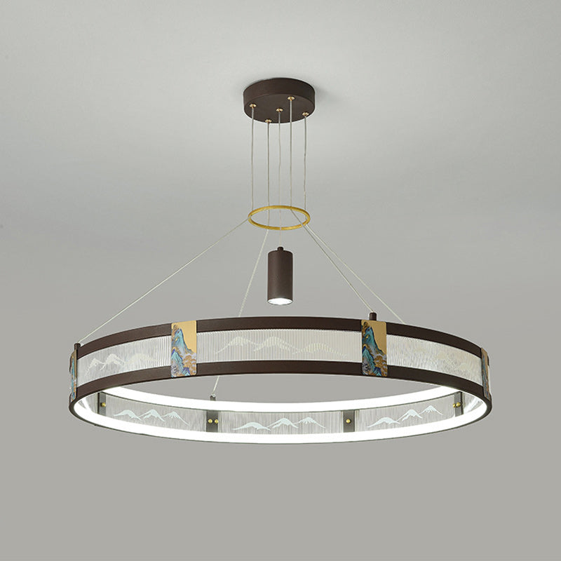 Traditional Chinese Iron Acrylic Stainless Steel Round Enamel Painting LED Chandeliers Spotlight For Living Room