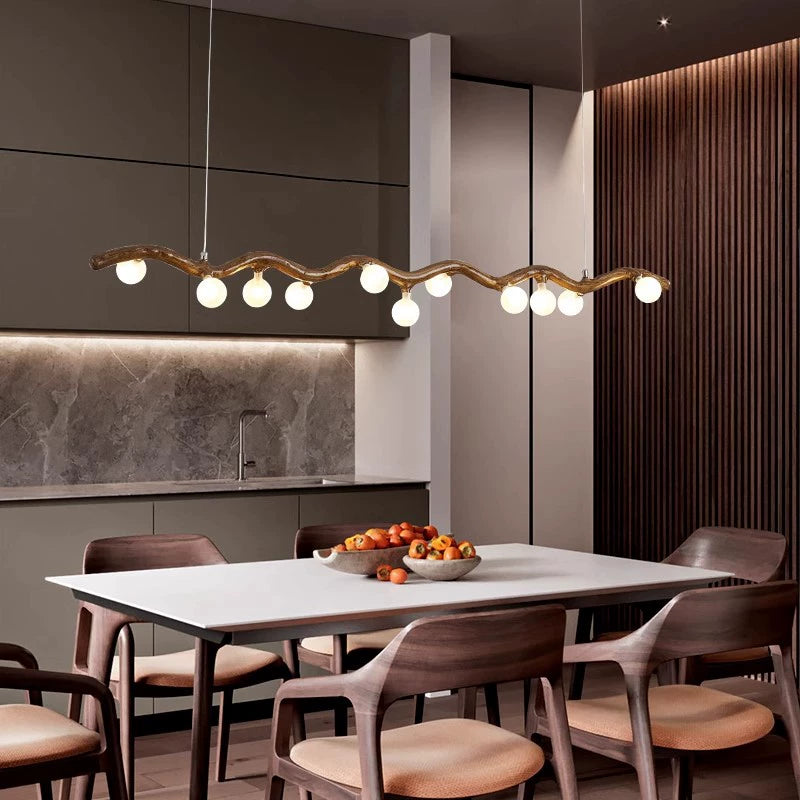 Traditional Japanese Polymer Hardware Glass Wave Branch Ball 7/9/11/13/15 Light Chandeliers Island Light For Dining Room