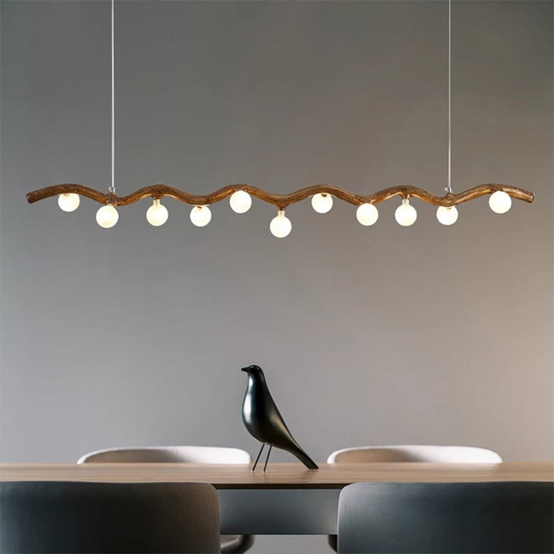 Traditional Japanese Polymer Hardware Glass Wave Branch Ball 7/9/11/13/15 Light Chandeliers Island Light For Dining Room