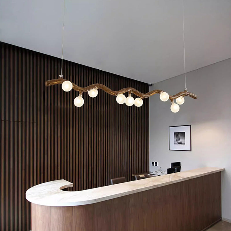 Traditional Japanese Polymer Hardware Glass Wave Branch Ball 7/9/11/13/15 Light Chandeliers Island Light For Dining Room