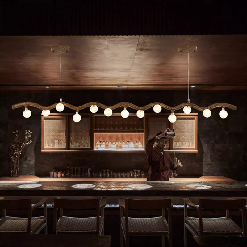 Traditional Japanese Polymer Hardware Glass Wave Branch Ball 7/9/11/13/15 Light Chandeliers Island Light For Dining Room