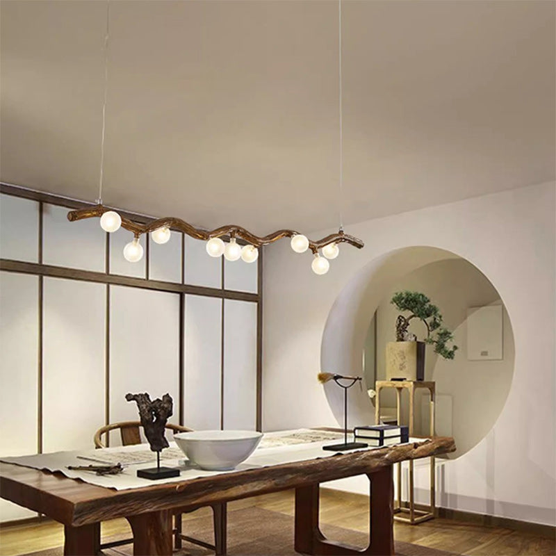 Traditional Japanese Polymer Hardware Glass Wave Branch Ball 7/9/11/13/15 Light Chandeliers Island Light For Dining Room