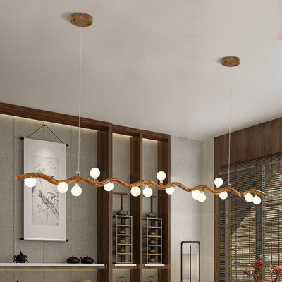 Traditional Japanese Polymer Hardware Glass Wave Branch Ball 7/9/11/13/15 Light Chandeliers Island Light For Dining Room