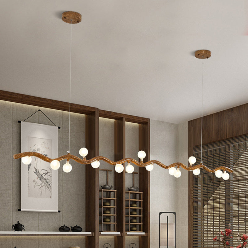 Traditional Japanese Polymer Hardware Glass Wave Branch Ball 7/9/11/13/15 Light Chandeliers Island Light For Dining Room
