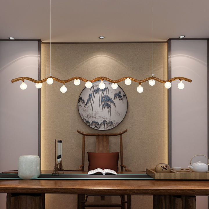Traditionelle japanische Polymer-Hardware-Glas-Wellenzweig-Kugel 7/9/11/13/15 Licht Kronleuchter Insellicht für Esszimmer 