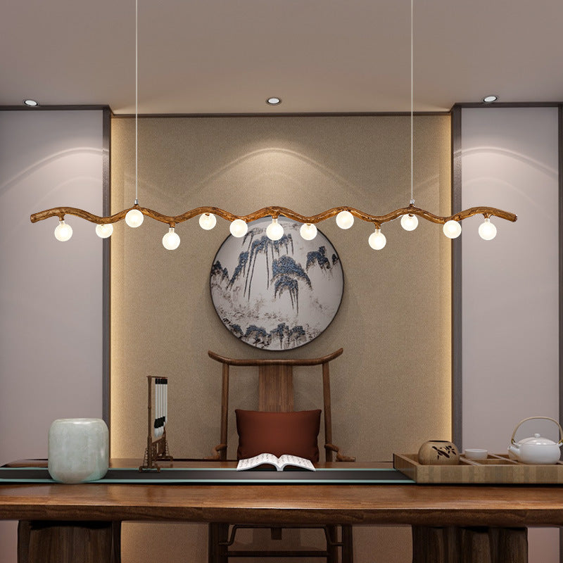 Traditional Japanese Polymer Hardware Glass Wave Branch Ball 7/9/11/13/15 Light Chandeliers Island Light For Dining Room