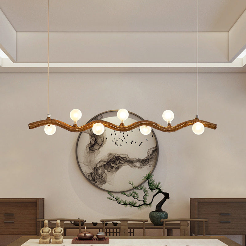 Traditional Japanese Polymer Hardware Glass Wave Branch Ball 7/9/11/13/15 Light Chandeliers Island Light For Dining Room