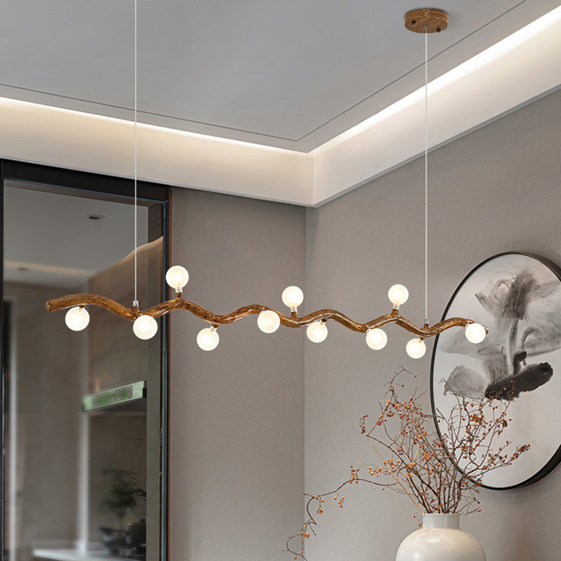 Traditional Japanese Polymer Hardware Glass Wave Branch Ball 7/9/11/13/15 Light Chandeliers Island Light For Dining Room