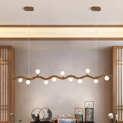 Traditional Japanese Polymer Hardware Glass Wave Branch Ball 7/9/11/13/15 Light Chandeliers Island Light For Dining Room