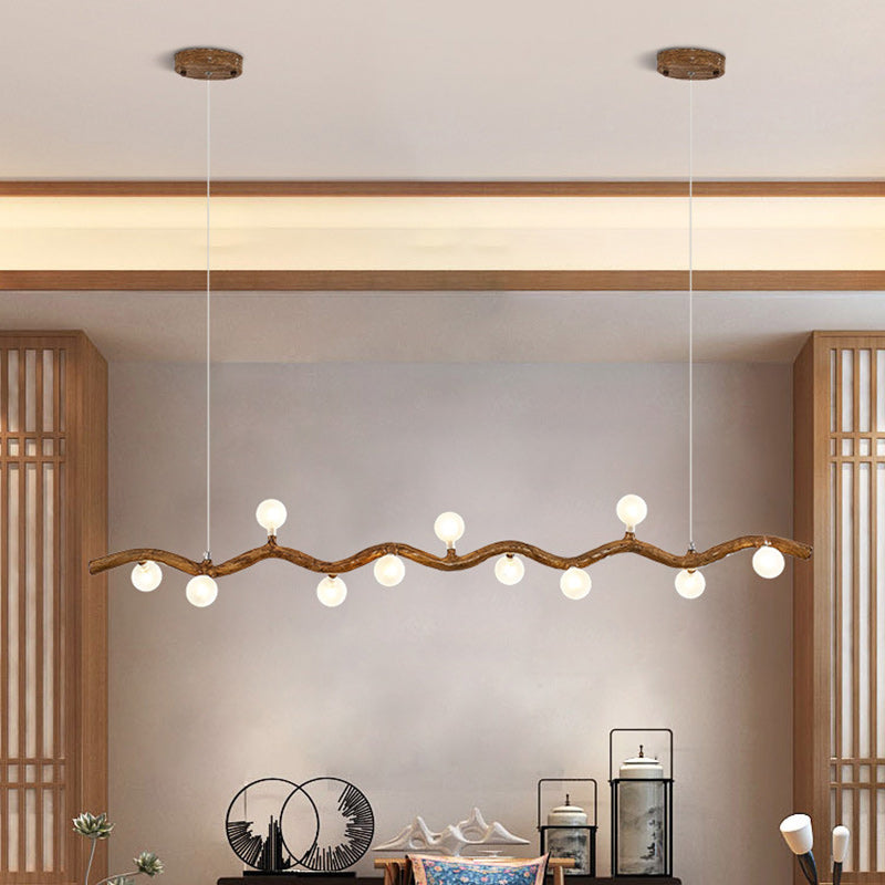 Traditional Japanese Polymer Hardware Glass Wave Branch Ball 7/9/11/13/15 Light Chandeliers Island Light For Dining Room