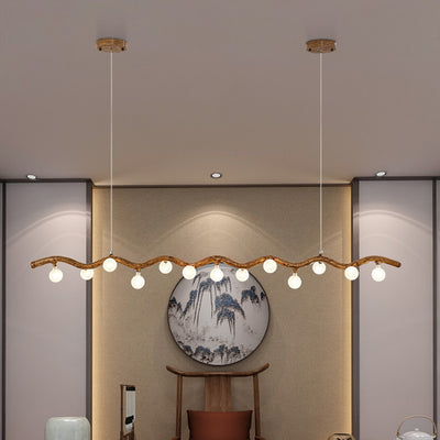 Traditional Japanese Polymer Hardware Glass Wave Branch Ball 7/9/11/13/15 Light Chandeliers Island Light For Dining Room