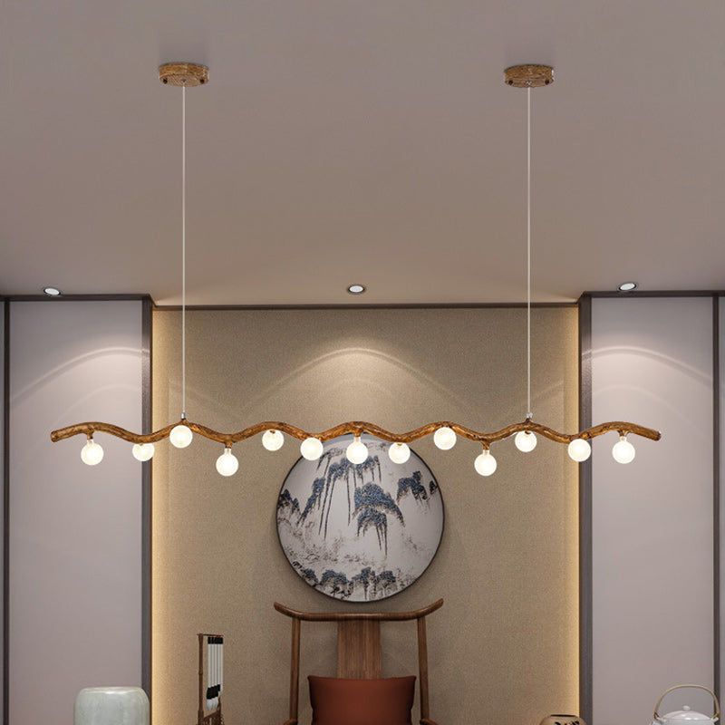 Traditional Japanese Polymer Hardware Glass Wave Branch Ball 7/9/11/13/15 Light Chandeliers Island Light For Dining Room