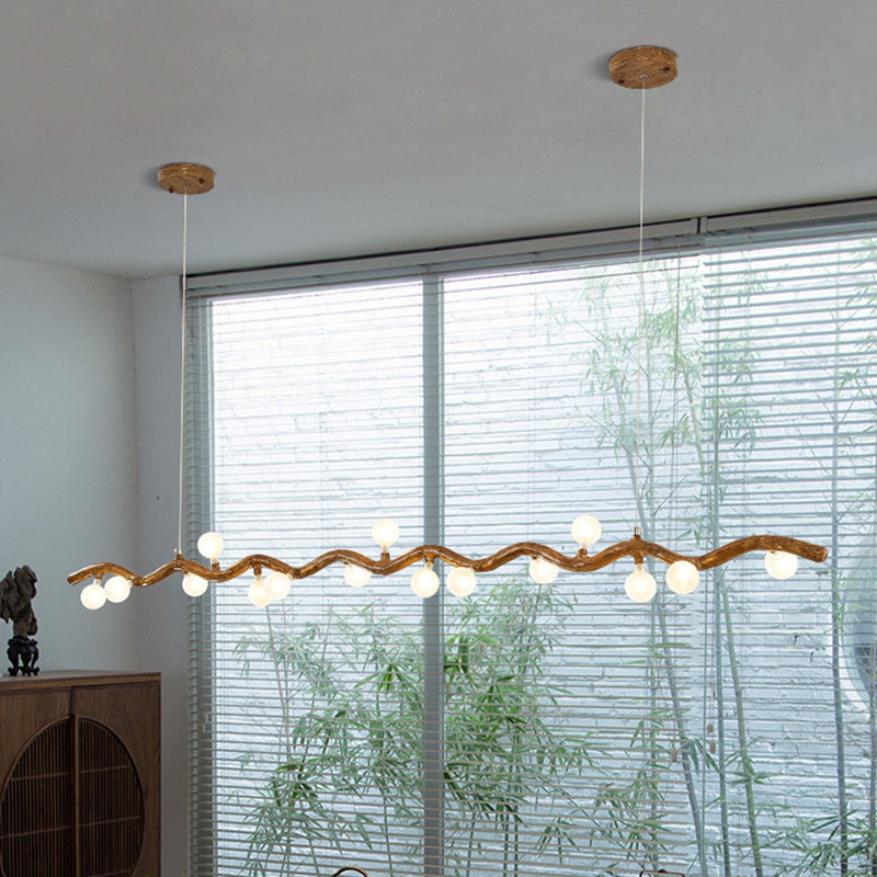 Traditional Japanese Polymer Hardware Glass Wave Branch Ball 7/9/11/13/15 Light Chandeliers Island Light For Dining Room
