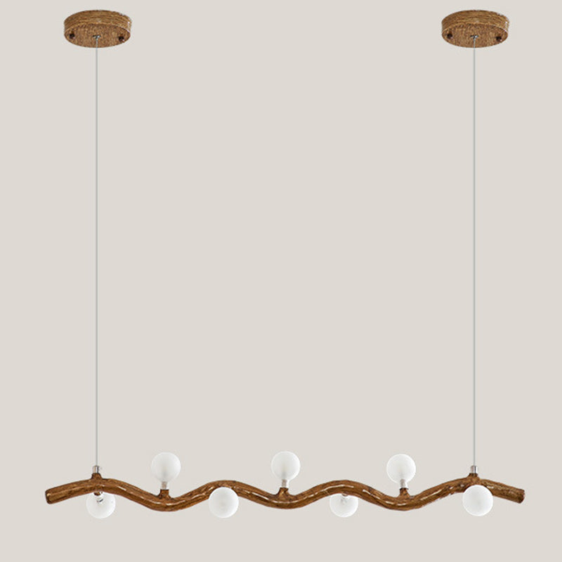 Traditional Japanese Polymer Hardware Glass Wave Branch Ball 7/9/11/13/15 Light Chandeliers Island Light For Dining Room