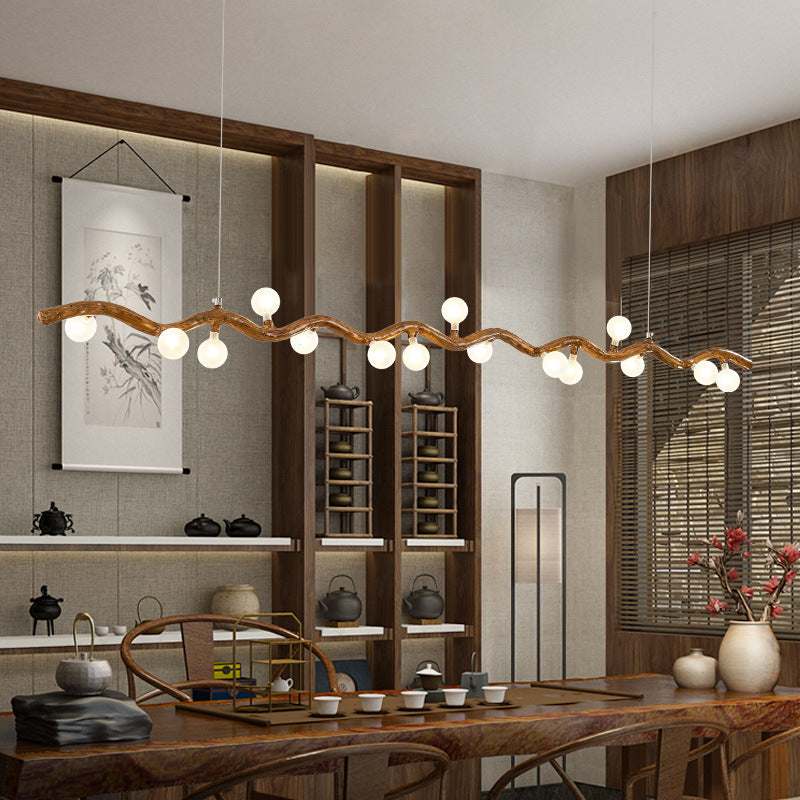 Traditional Japanese Polymer Hardware Glass Wave Branch Ball 7/9/11/13/15 Light Chandeliers Island Light For Dining Room