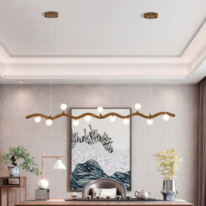 Traditional Japanese Polymer Hardware Glass Wave Branch Ball 7/9/11/13/15 Light Chandeliers Island Light For Dining Room