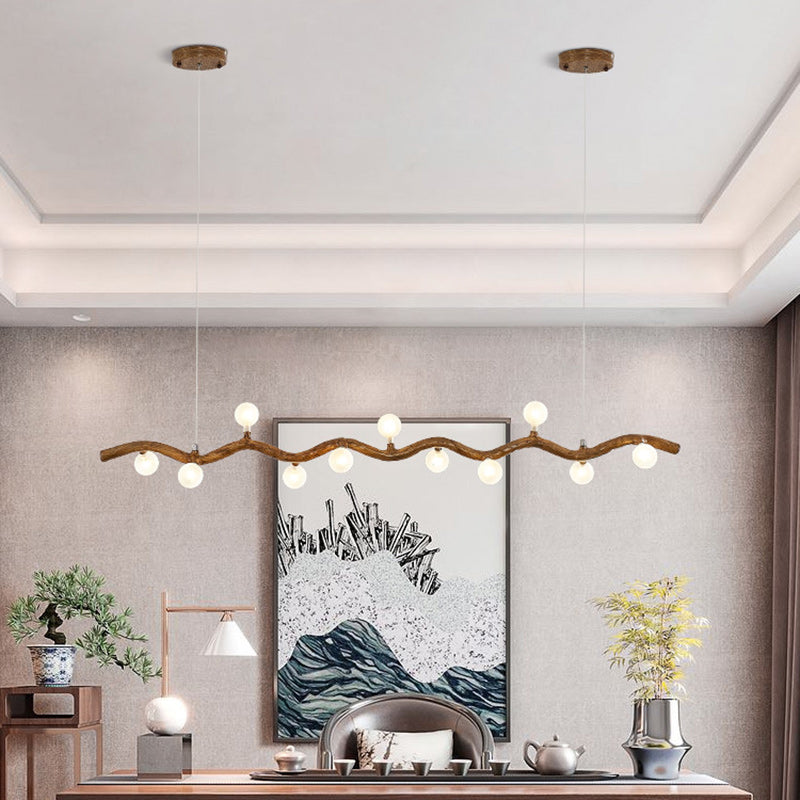 Traditional Japanese Polymer Hardware Glass Wave Branch Ball 7/9/11/13/15 Light Chandeliers Island Light For Dining Room