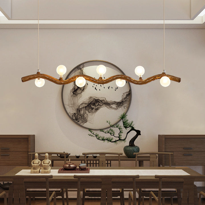 Traditional Japanese Polymer Hardware Glass Wave Branch Ball 7/9/11/13/15 Light Chandeliers Island Light For Dining Room