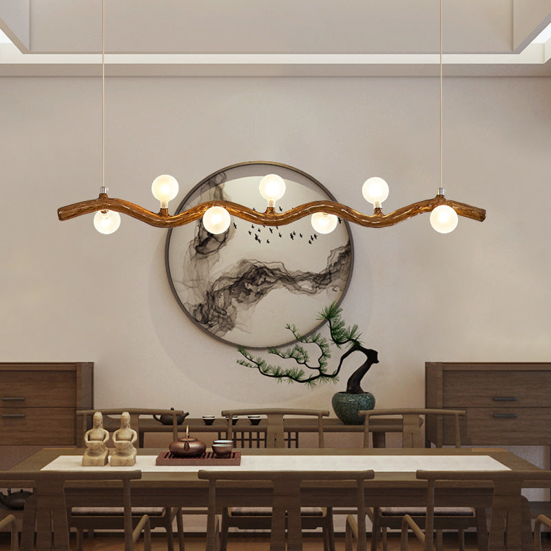 Traditional Japanese Polymer Hardware Glass Wave Branch Ball 7/9/11/13/15 Light Chandeliers Island Light For Dining Room