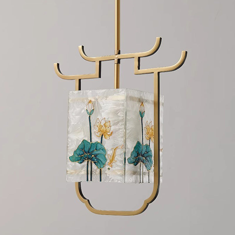 Traditionelle chinesische Kupfer-Glas-Emaille-Malerei Lotus Hirsch 1-Licht Pendelleuchte für das Bett 