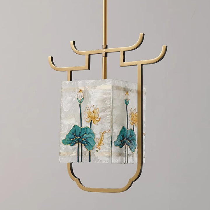 Traditionelle chinesische Kupfer-Glas-Emaille-Malerei Lotus Hirsch 1-Licht Pendelleuchte für das Bett 