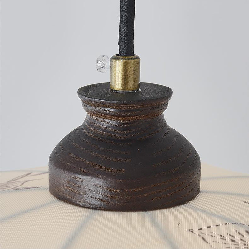 Traditional French Wood Iron Fabric Dome Flower Pattern 1/3 Light Pendant Light For Dining Room