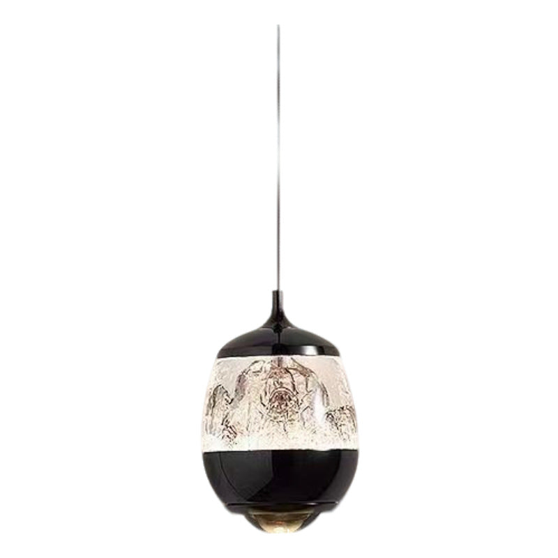 Contemporary Scandinavian Aluminum Acrylic Oval Snowy Mountain Liftable LED Pendant Light For Bedside