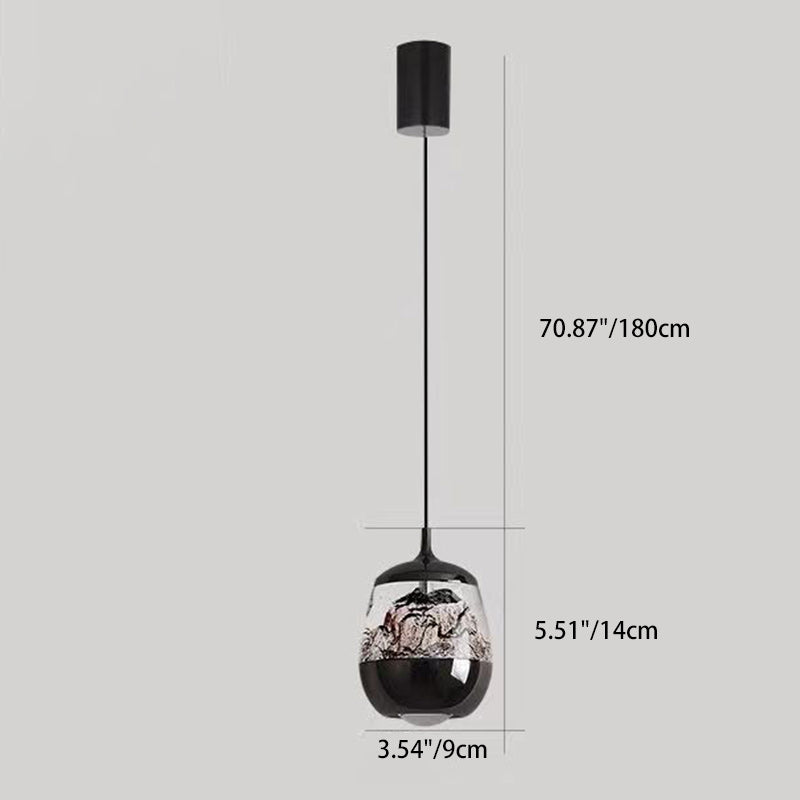 Contemporary Scandinavian Aluminum Acrylic Oval Snowy Mountain Liftable LED Pendant Light For Bedside
