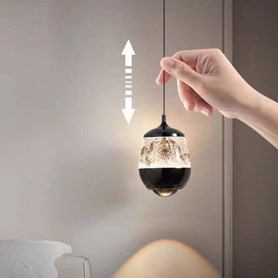 Contemporary Scandinavian Aluminum Acrylic Oval Snowy Mountain Liftable LED Pendant Light For Bedside