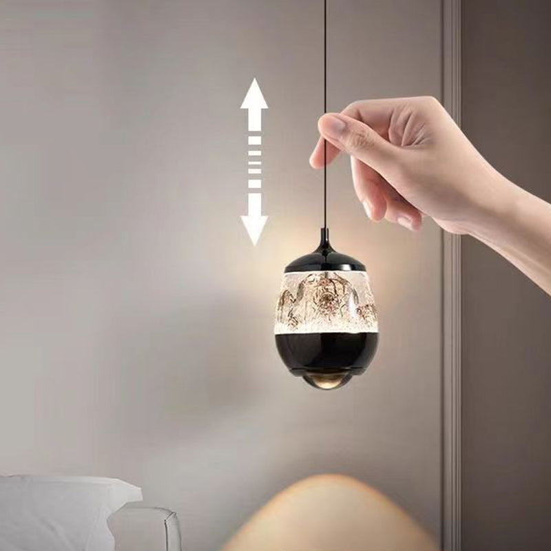 Contemporary Scandinavian Aluminum Acrylic Oval Snowy Mountain Liftable LED Pendant Light For Bedside