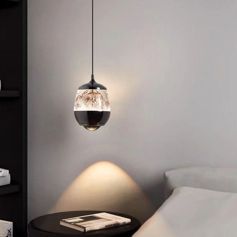 Contemporary Scandinavian Aluminum Acrylic Oval Snowy Mountain Liftable LED Pendant Light For Bedside