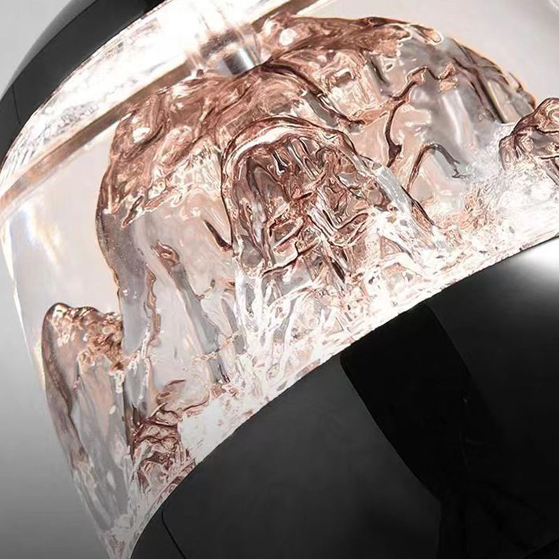 Contemporary Scandinavian Aluminum Acrylic Oval Snowy Mountain Liftable LED Pendant Light For Bedside
