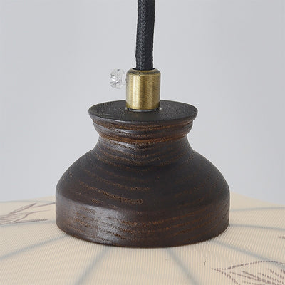 Traditional French Wood Iron Fabric Dome Flower Pattern 4/5 Light Chandeliers For Dining Room