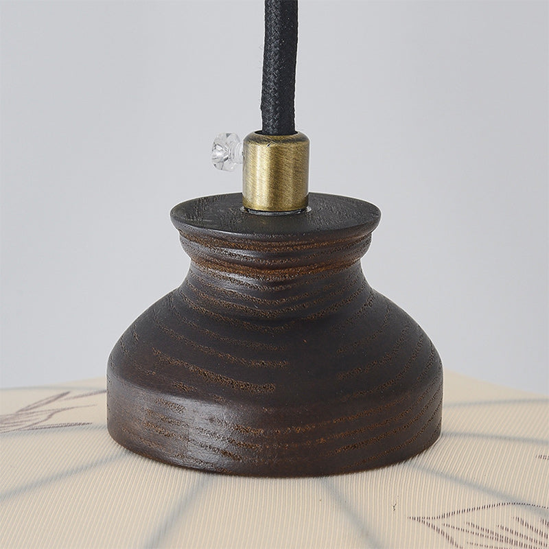 Traditional French Wood Iron Fabric Dome Flower Pattern 4/5 Light Chandeliers For Dining Room