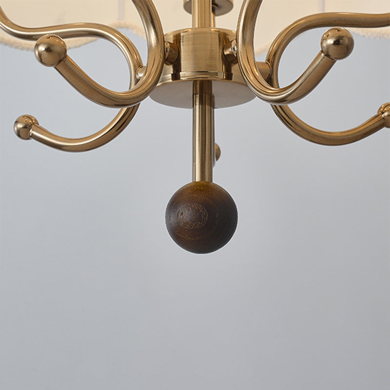 Traditional French Wood Iron Fabric Dome Flower Pattern 4/5 Light Chandeliers For Dining Room