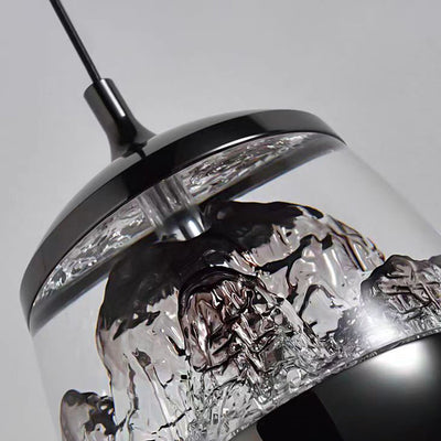 Contemporary Scandinavian Aluminum Acrylic Oval Snowy Mountain Liftable LED Pendant Light For Bedside