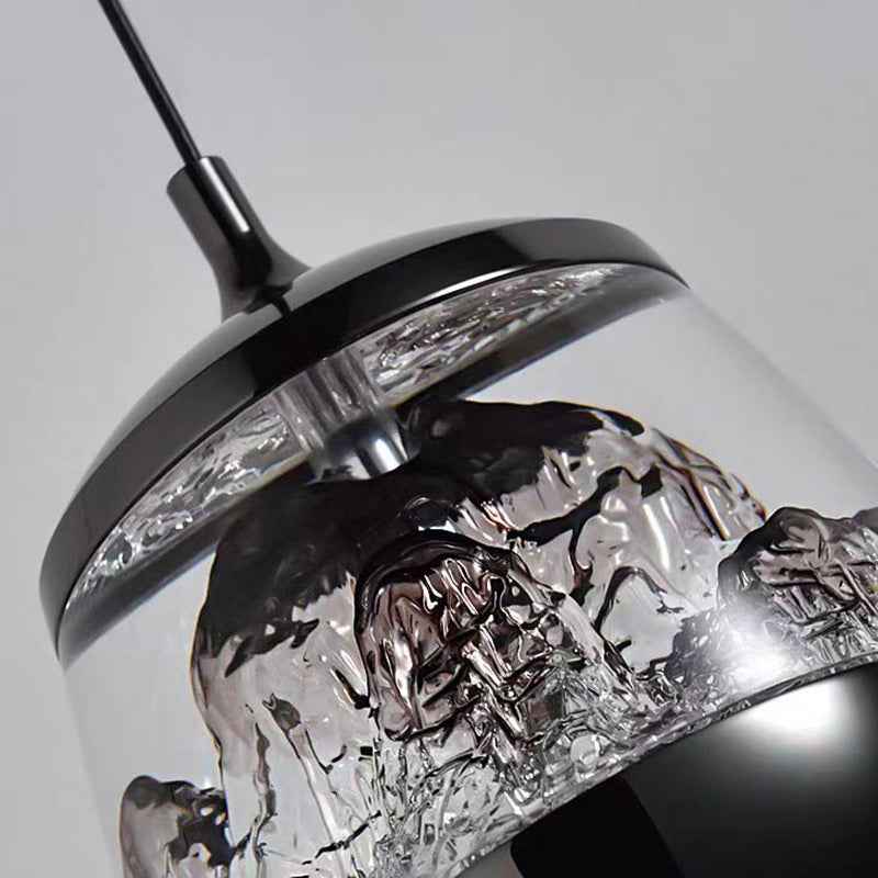 Contemporary Scandinavian Aluminum Acrylic Oval Snowy Mountain Liftable LED Pendant Light For Bedside