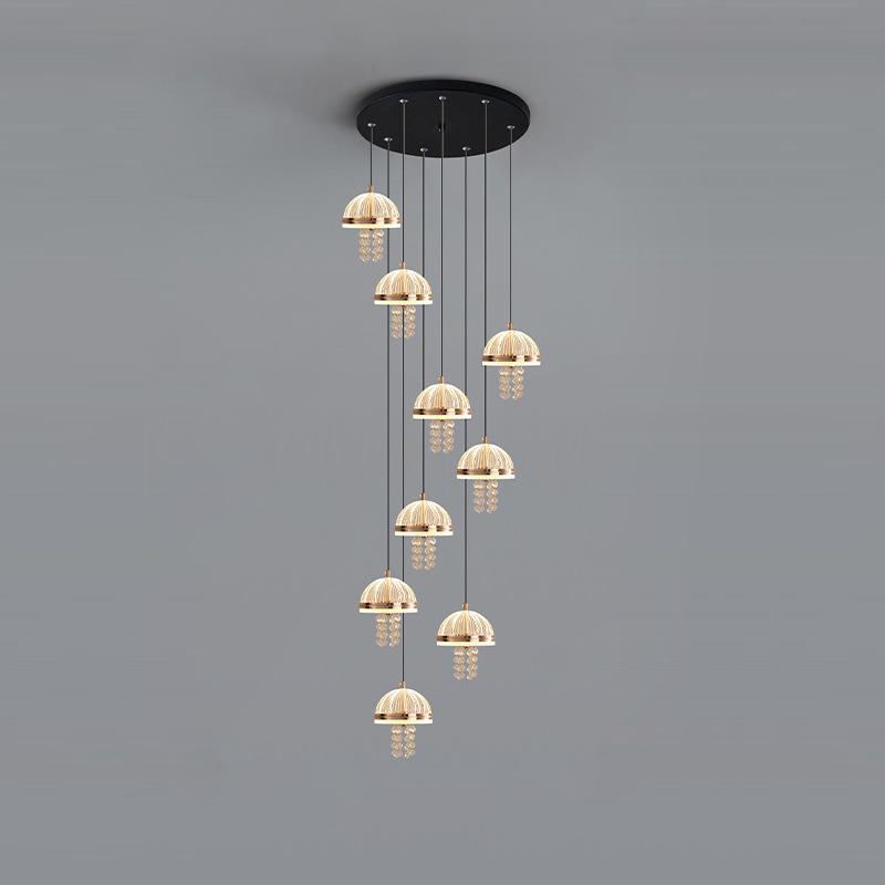 Lustre LED en acrylique et fer moderne de luxe en forme de dôme de méduse, réglable, pour table de chevet 